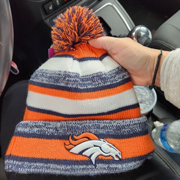 New Era Accessories - Denver Broncos NFL New Era Unisex Beanie Knit Cuffed Hat Pom Pom Striped
